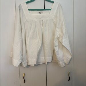 Madewell White Cotton Square Neck Blouse